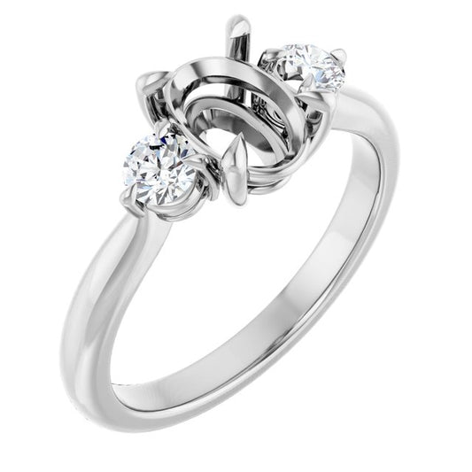 14K White Gold Oval 8 X 6 Mm Polished 1/3 Ctw Natural Diamond Semi-Set Engagement Ring, Size 7
