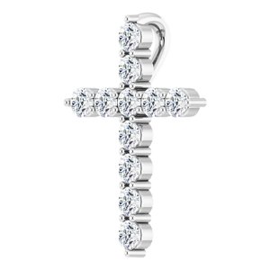 14K White Gold Round Si1-Si2, G-H Polished Lab-Grown Diamond Cross Pendant