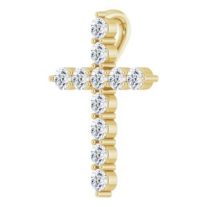 14K Yellow Gold Round Si1-Si2, G-H Polished Lab-Grown Diamond Cross Pendant