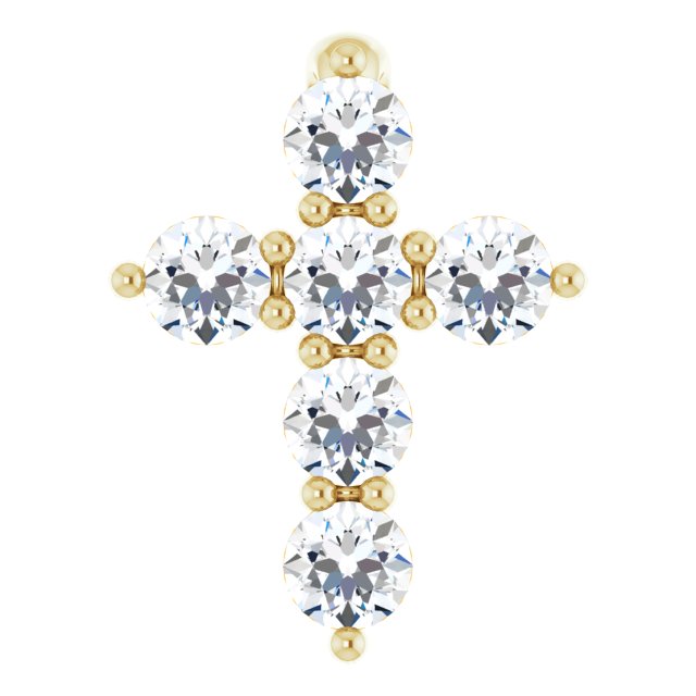 14K Yellow Or White Gold Round Si1-Si2, G-H Polished Lab-Grown Diamond Cross Pendant