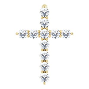 14K Yellow Gold Round Si1-Si2, G-H Polished Lab-Grown Diamond Cross Pendant