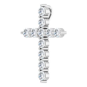 14K White Gold Round Si1-Si2, G-H Polished Lab-Grown Diamond Cross Pendant