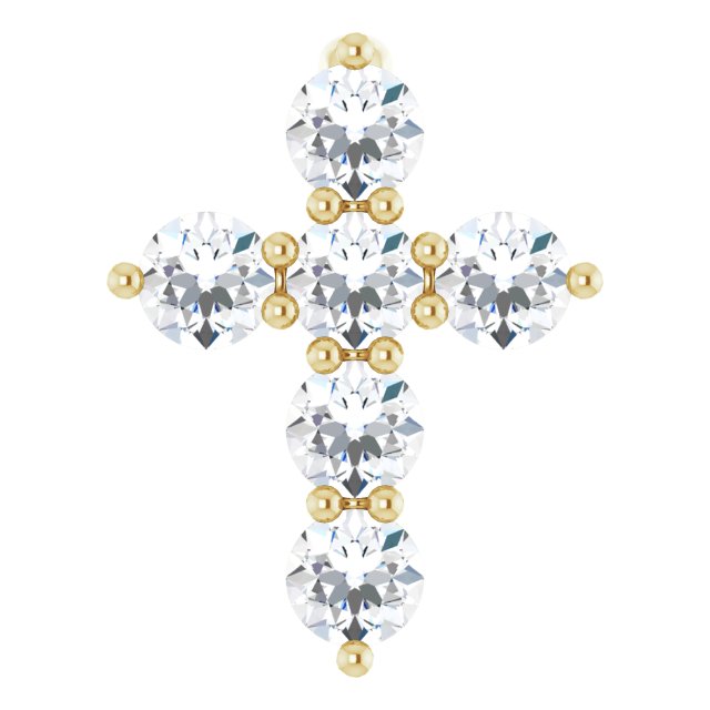 14K Yellow Gold Round  10.2 X 7.9 Mm 2.2Mm I1, G-H Polished 1/4 Ctw Natural Diamond Cross Pendant