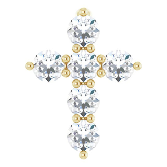 14K Yellow Gold Round  10.2 X 7.9 Mm 2.2Mm I1, G-H Polished 1/4 Ctw Natural Diamond Cross Pendant
