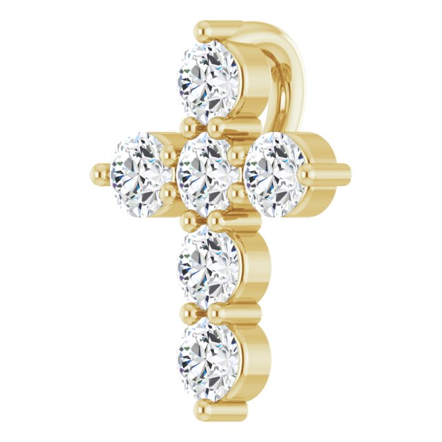 14K Yellow Gold Round  10.2 X 7.9 Mm 2.2Mm I1, G-H Polished 1/4 Ctw Natural Diamond Cross Pendant