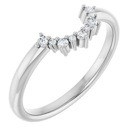14K White Or Yellow Or Rose Gold Round Polished .07 Ctw Natural Diamond Contour Band, Size 7