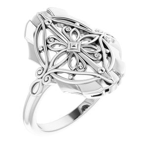 14K White Gold Polished Vintage-Inspired Ring Size 7