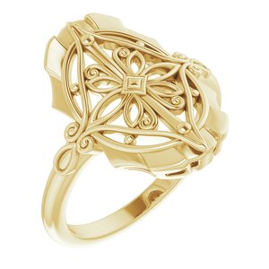 14K Yellow Gold Polished Vintage-Inspired Ring Size 7