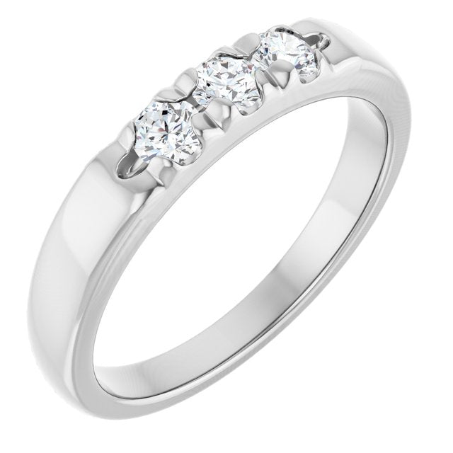 14K White Gold Round 3 Mm Polished 1/3 Ctw Natural Diamond Anniversary Band, Size 7