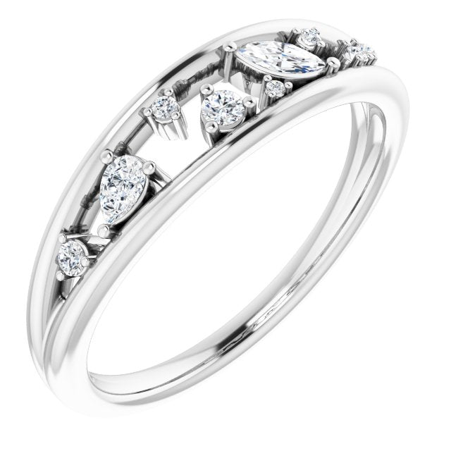 14K White Gold Polished 1/6 Ctw Natural Diamond Negative Space Ring, Size 7