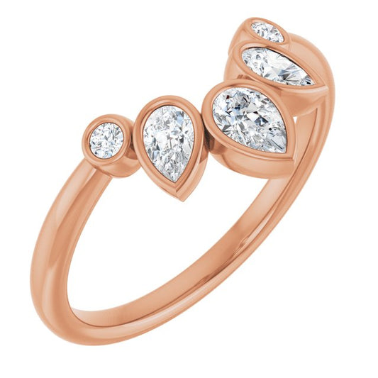 14K Rose Gold Pear 4.5 X 3 Mm Polished 3/8 Ctw Lab-Grown Diamond Contour Band, Size 7