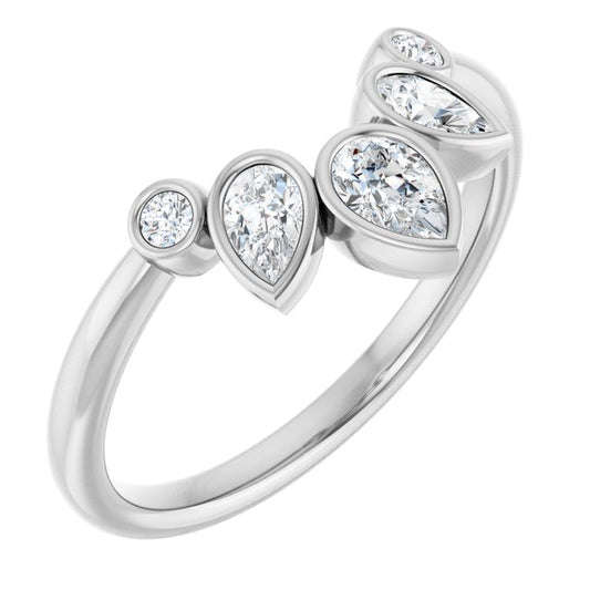 14K White Or Yellow Or Rose Gold Pear 4.5 X 3 Mm Polished 3/8 Ctw Natural Diamond Bezel-Set Contour Band, Size 7