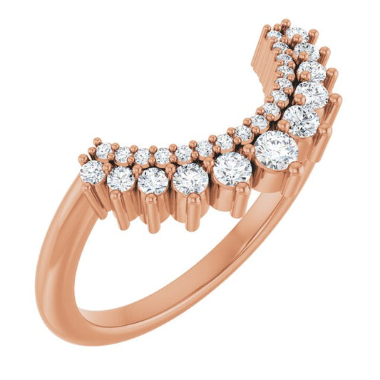 14K Rose Gold 9.8 Mm Round Si2-Si3, G-H Polished 1/4 Ctw Natural Diamond Contour Band, Size 7