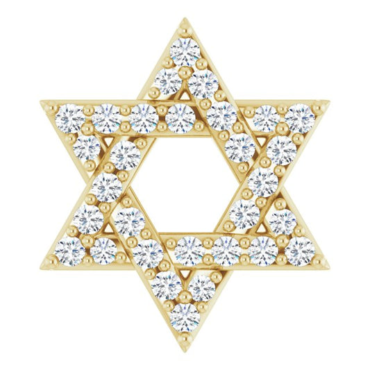 14K Yellow Gold Round  11 X 9.54 Mm 1Mm  I1, G-H Polished 1/10 Ctw Natural Diamond Star Of David Pendant