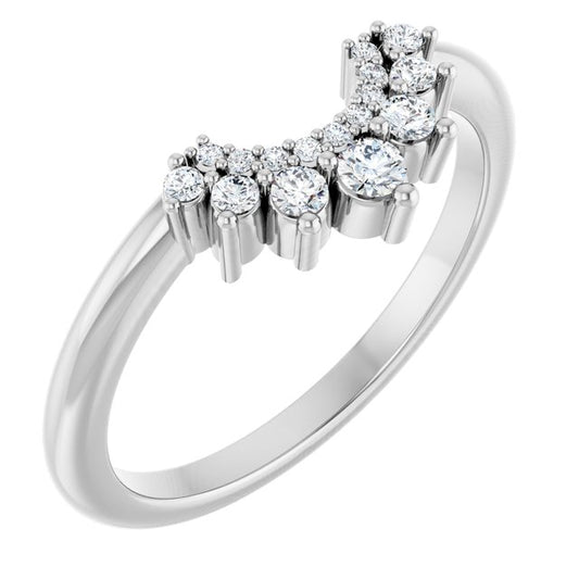 14K White Gold 5.4 Mm Round 2.2Mm Si2-Si3, G-H Polished 1/6 Ctw Natural Diamond Contour Band, Size 7