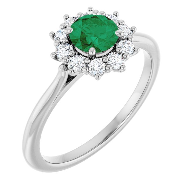 14K Yellow Or White Gold  Round 5.2 Mm Polished Lab-Grown Gem And 1/4 Ctw Lab-Grown Diamond Halo-Style Ring