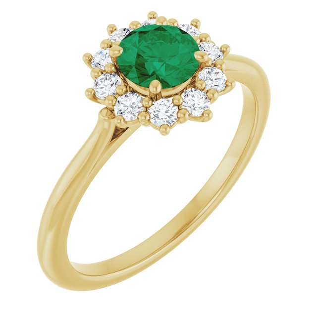 14K Yellow Or White Gold  Round 5.2 Mm Polished Lab-Grown Gem And 1/4 Ctw Lab-Grown Diamond Halo-Style Ring