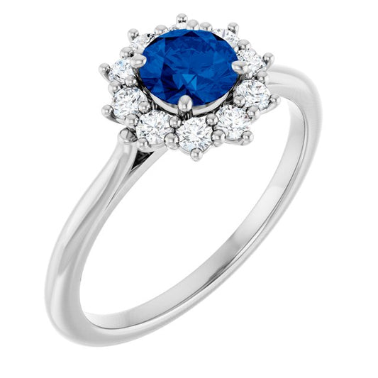 14K Yellow Or White Gold  Round 5.2 Mm Polished Lab-Grown Gem And 1/4 Ctw Lab-Grown Diamond Halo-Style Ring