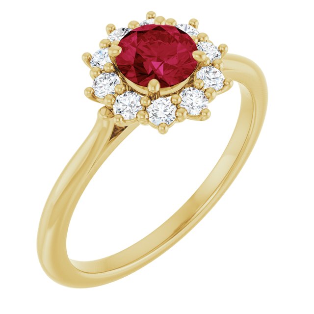14K Yellow Or White Gold  Round 5.2 Mm Polished Lab-Grown Gem And 1/4 Ctw Lab-Grown Diamond Halo-Style Ring
