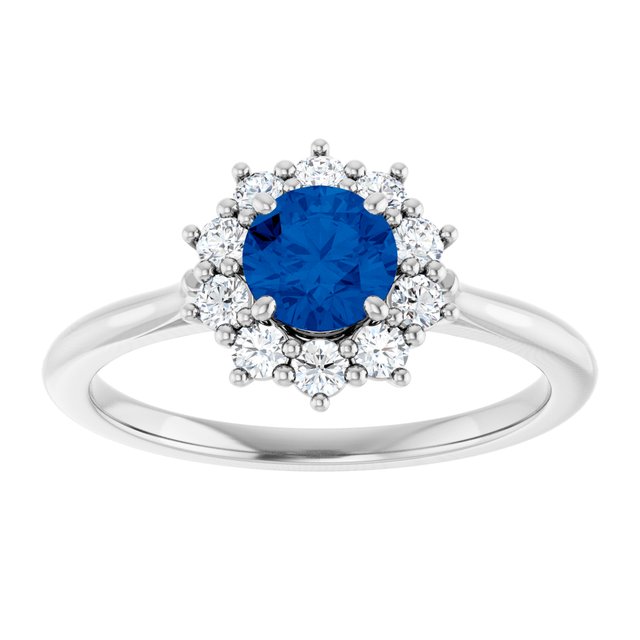 14K Yellow Or White Gold  Round 5.2 Mm Polished Lab-Grown Gem And 1/4 Ctw Lab-Grown Diamond Halo-Style Ring