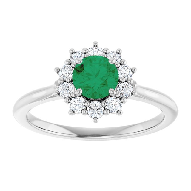 14K Yellow Or White Gold  Round 5.2 Mm Polished Lab-Grown Gem And 1/4 Ctw Lab-Grown Diamond Halo-Style Ring