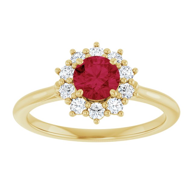 14K Yellow Or White Gold  Round 5.2 Mm Polished Lab-Grown Gem And 1/4 Ctw Lab-Grown Diamond Halo-Style Ring