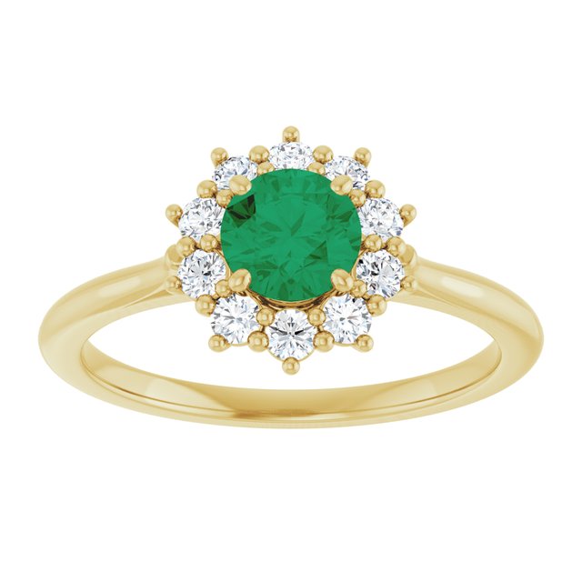 14K Yellow Or White Gold  Round 5.2 Mm Polished Lab-Grown Gem And 1/4 Ctw Lab-Grown Diamond Halo-Style Ring