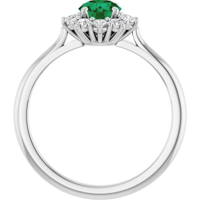 14K Yellow Or White Gold  Round 5.2 Mm Polished Lab-Grown Gem And 1/4 Ctw Lab-Grown Diamond Halo-Style Ring