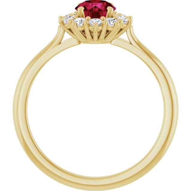 14K Yellow Or White Gold  Round 5.2 Mm Polished Lab-Grown Gem And 1/4 Ctw Lab-Grown Diamond Halo-Style Ring