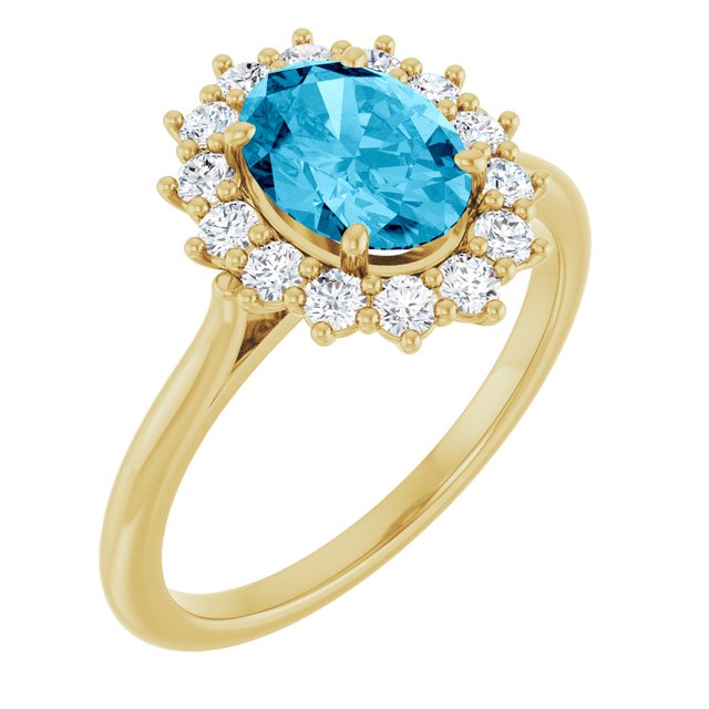 14K Yellow Or White Gold Oval Polished Natural Gem And 1/3 Ctw Lab-Grown Diamond Ring
