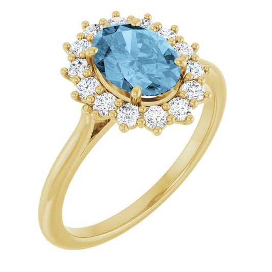 14K Yellow Or White Gold Oval Polished Natural Gem And 1/3 Ctw Lab-Grown Diamond Ring