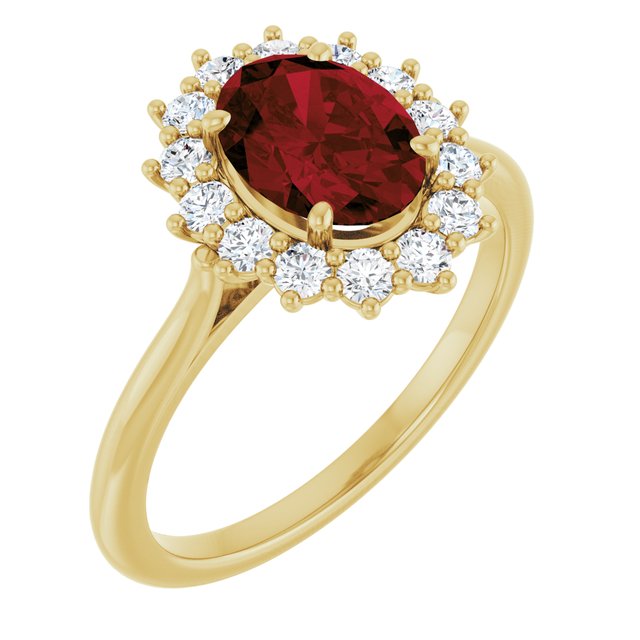 14K Yellow Or White Gold Oval Polished Natural Gem And 1/3 Ctw Lab-Grown Diamond Ring