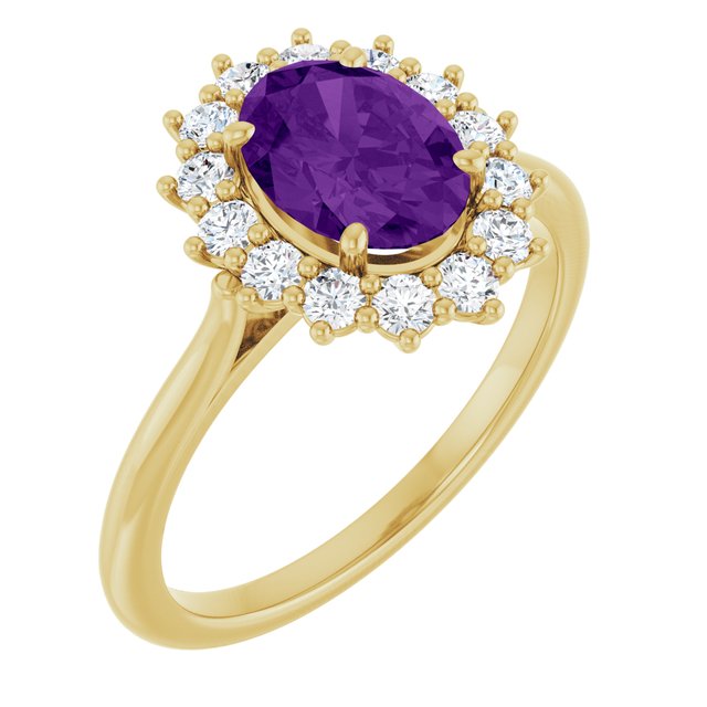 14K Yellow Or White Gold Oval Polished Natural Gem And 1/3 Ctw Lab-Grown Diamond Ring