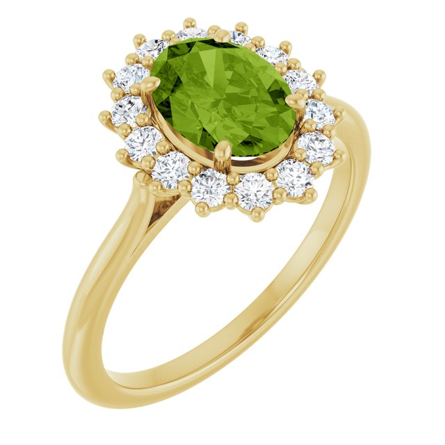 14K Yellow Or White Gold Oval Polished Natural Gem And 1/3 Ctw Lab-Grown Diamond Ring