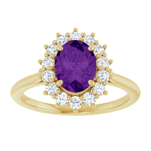14K Yellow Or White Gold Oval Polished Natural Gem And 1/3 Ctw Lab-Grown Diamond Ring