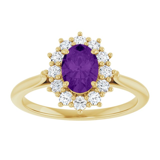 14K Yellow Or White Gold Oval Polished Natural Gem And 1/3 Ctw Lab-Grown Diamond Ring