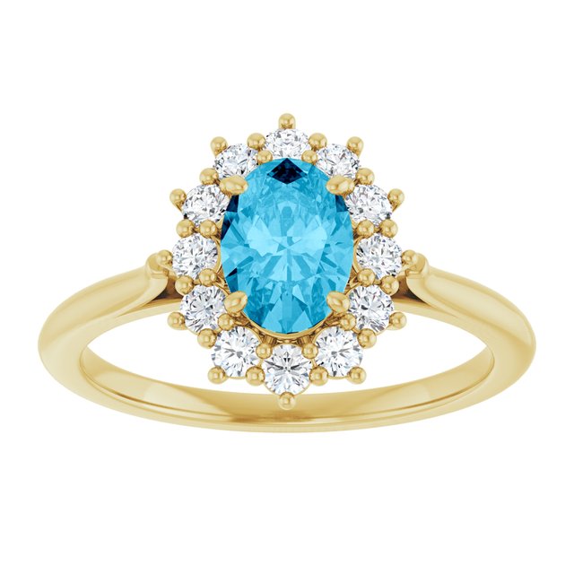14K Yellow Or White Gold Oval Polished Natural Gem And 1/3 Ctw Lab-Grown Diamond Ring