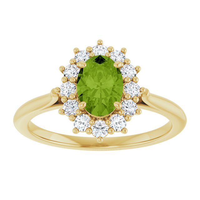 14K Yellow Or White Gold Oval Polished Natural Gem And 1/3 Ctw Lab-Grown Diamond Ring