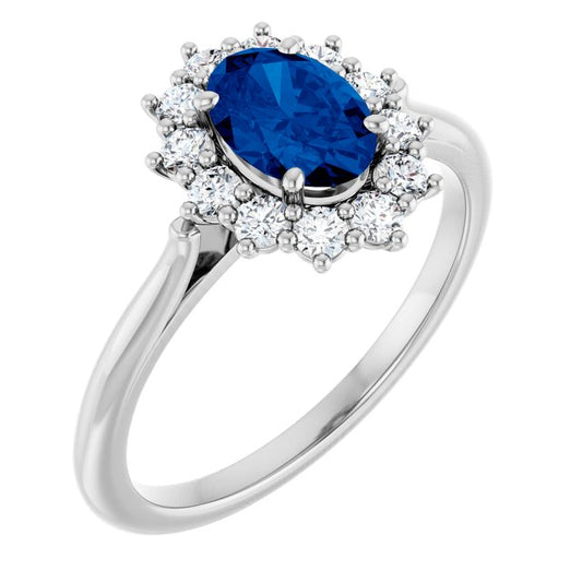 14K Yellow Or White Gold Oval Polished Lab-Grown Gem And 1/3 Ctw Lab-Grown Diamond Ring