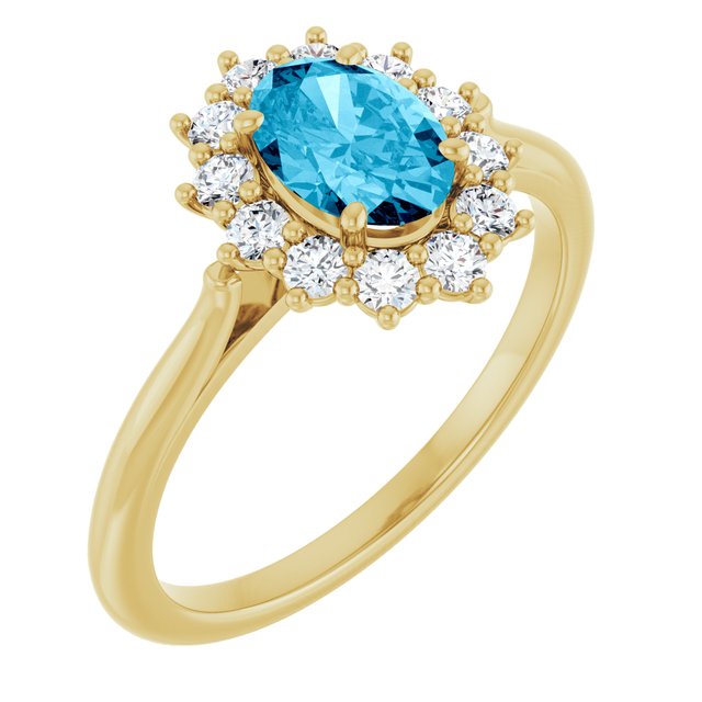 14K Yellow Or White Gold Oval Polished Natural Gem And 1/3 Ctw Lab-Grown Diamond Ring