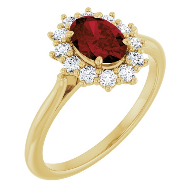 14K Yellow Or White Gold Oval Polished Natural Gem And 1/3 Ctw Lab-Grown Diamond Ring