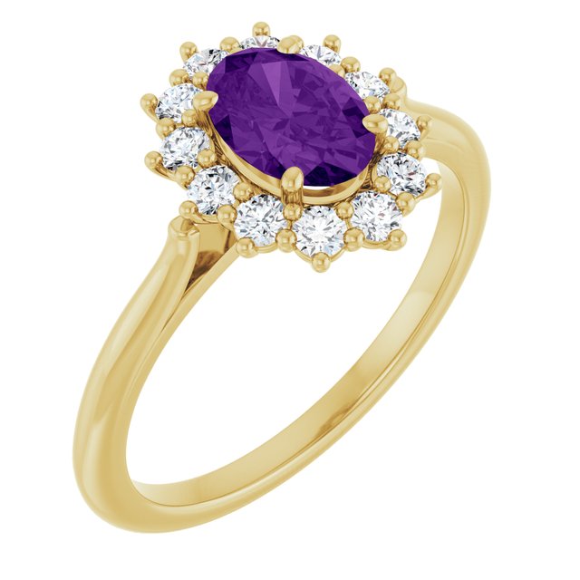 14K Yellow Or White Gold Oval Polished Natural Gem And 1/3 Ctw Lab-Grown Diamond Ring
