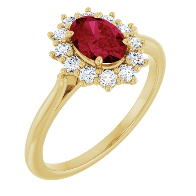 14K Yellow Or White Gold Oval Polished Lab-Grown Gem And 1/3 Ctw Lab-Grown Diamond Ring