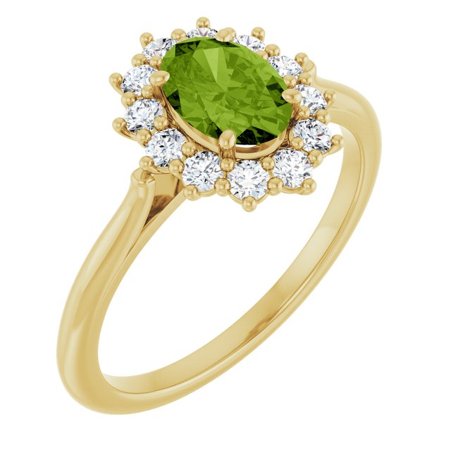 14K Yellow Or White Gold Oval Polished Natural Gem And 1/3 Ctw Lab-Grown Diamond Ring