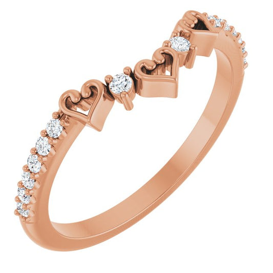 14K Rose Gold Polished 1/6 Ctw Natural Diamond Heart Contour Band, Size 7