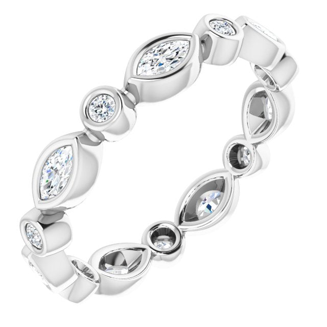 14K White Gold Marquise 3.5 X 1.75 Mm Si2-Si3, G-H Polished 1/2 Ctw Natural Diamond Eternity Band, Size 7