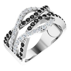 14K White Gold Round 1.5 Mm H+ I1 1 Ctw Natural Black And White Diamond Ring Size 7