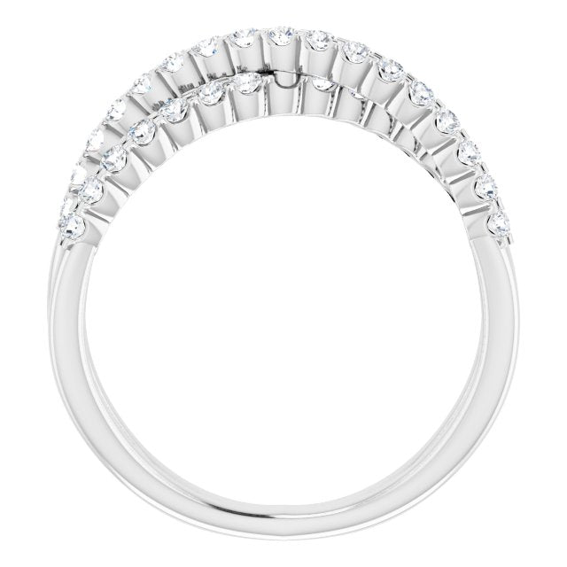 14K White Gold Round Polished 1/2 Ctw Natural Diamond Criss-Cross Ring, Size 7