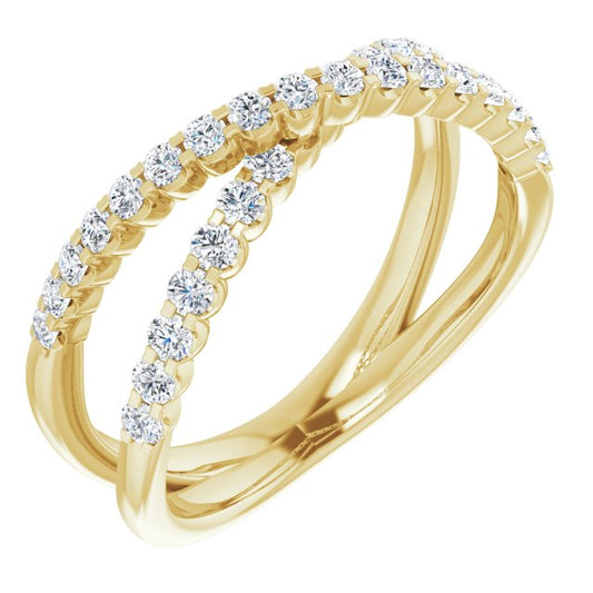 14K Yellow Or White Or Rose Gold Round Polished 1/2 Ctw Lab-Grown Diamond Criss-Cross Ring, Size 7