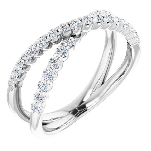 14K White Gold Round Polished 1/2 Ctw Natural Diamond Criss-Cross Ring, Size 7